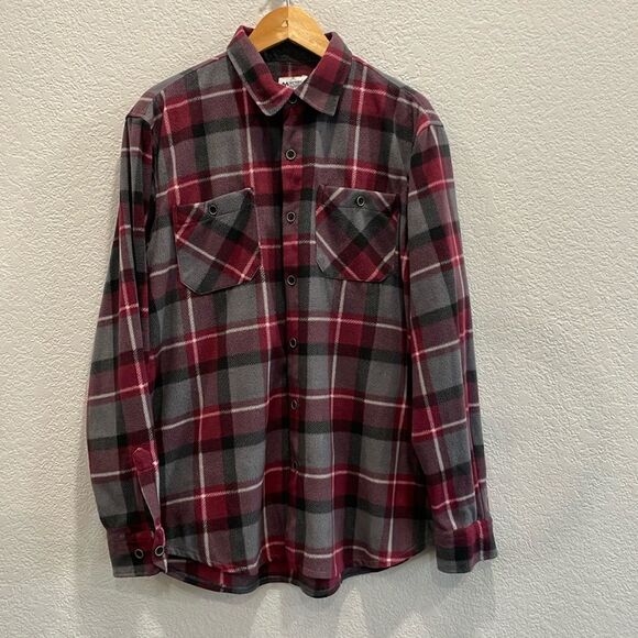 Victory Outfitters Red Gray and Black Fleece Button Up Shirt Jacket Size Medium - Picture 1 of 6